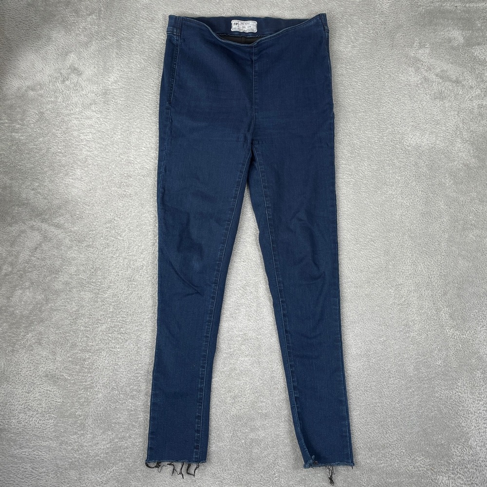 Free People Pull On Jeans Womens 29 Blue High Rise Skinny Raw Hem Dark Wash